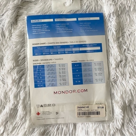 MONDOR NWT Durable Nylon Footed Dance Tights 70 Deniers White - Picture 4 of 8